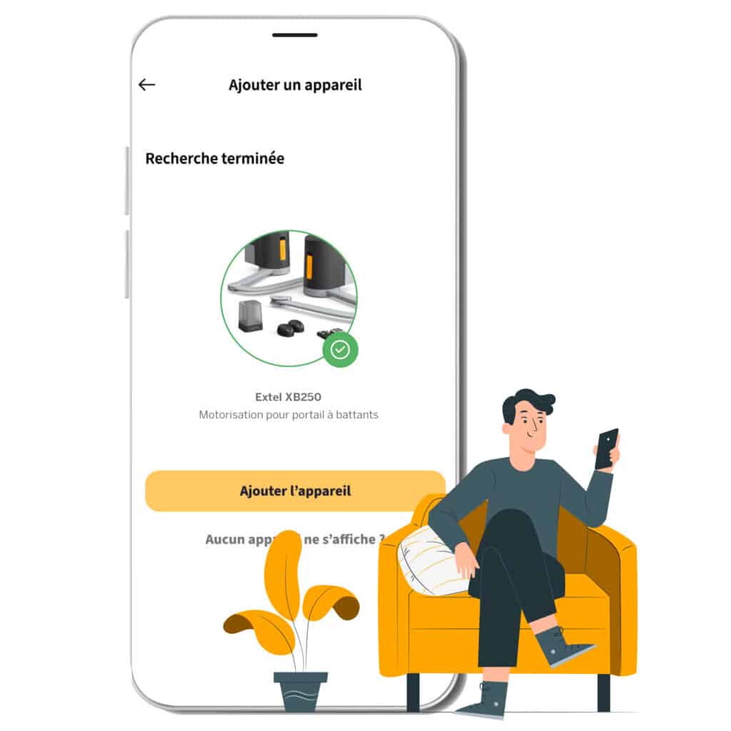 Utilisation de l'application Umii par un homme assi sur un fauteuil.
