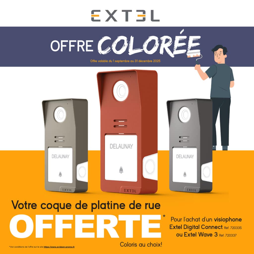 Une coque platine de rue offerte pour l'achat d'un visiophone Extel réf.720335 ou réf.720337