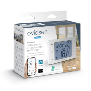 Packaging thermostat connecté HomeFlow OT d'Avidsen