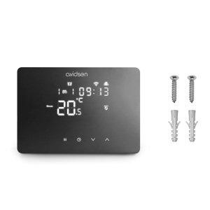 Contenu du kit du thermostat connecté Wifi filaire HomeTemp noir d'Avidsen